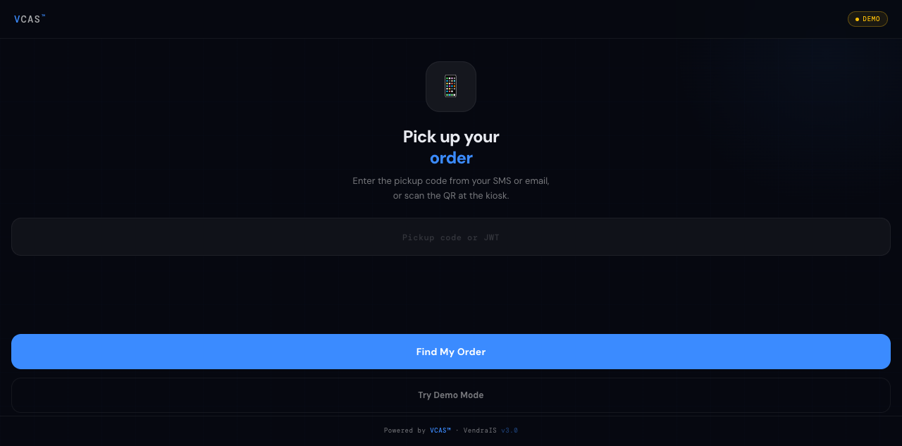 Customer pickup entry screen